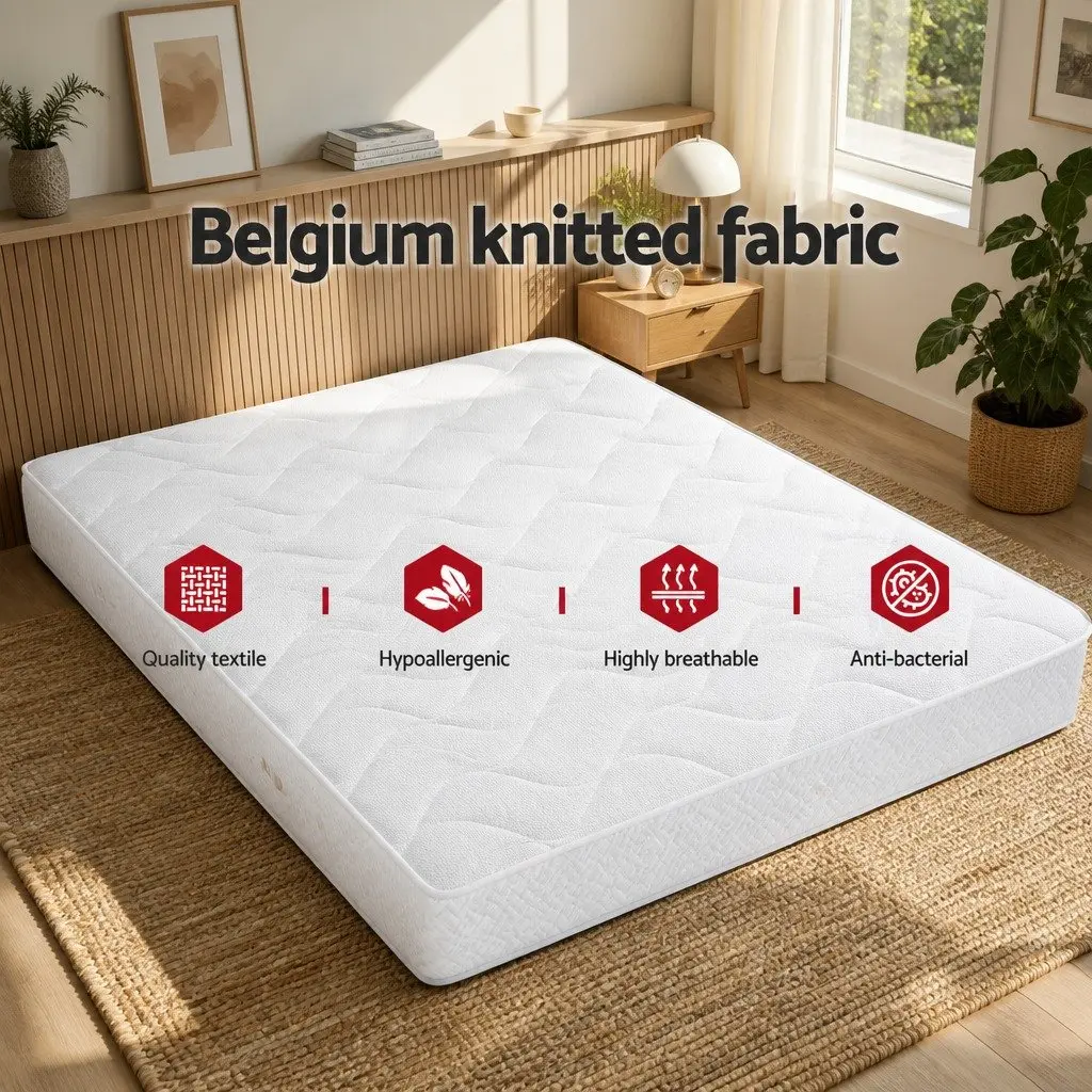Single Mattress Bonnell Spring 13cm Medium Firm Quilted Top White Grey