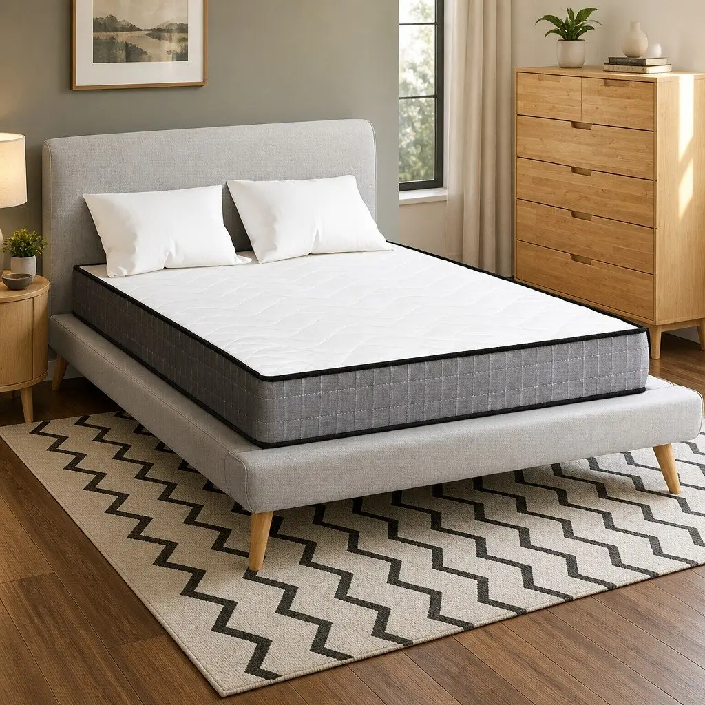 Single Mattress Bonnell Spring 13cm Medium Firm Quilted Top White Grey