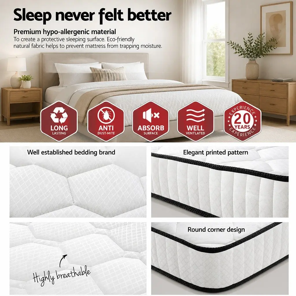Queen Size Double Mattress 21cm Pocket Spring Medium Firm