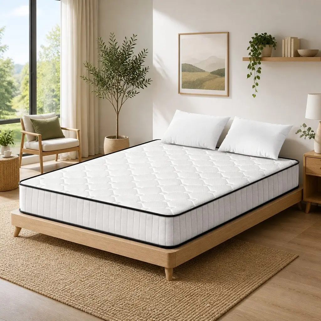 Queen Mattress 21cm Tight Top Pocket Spring Medium Firmness White Bedding