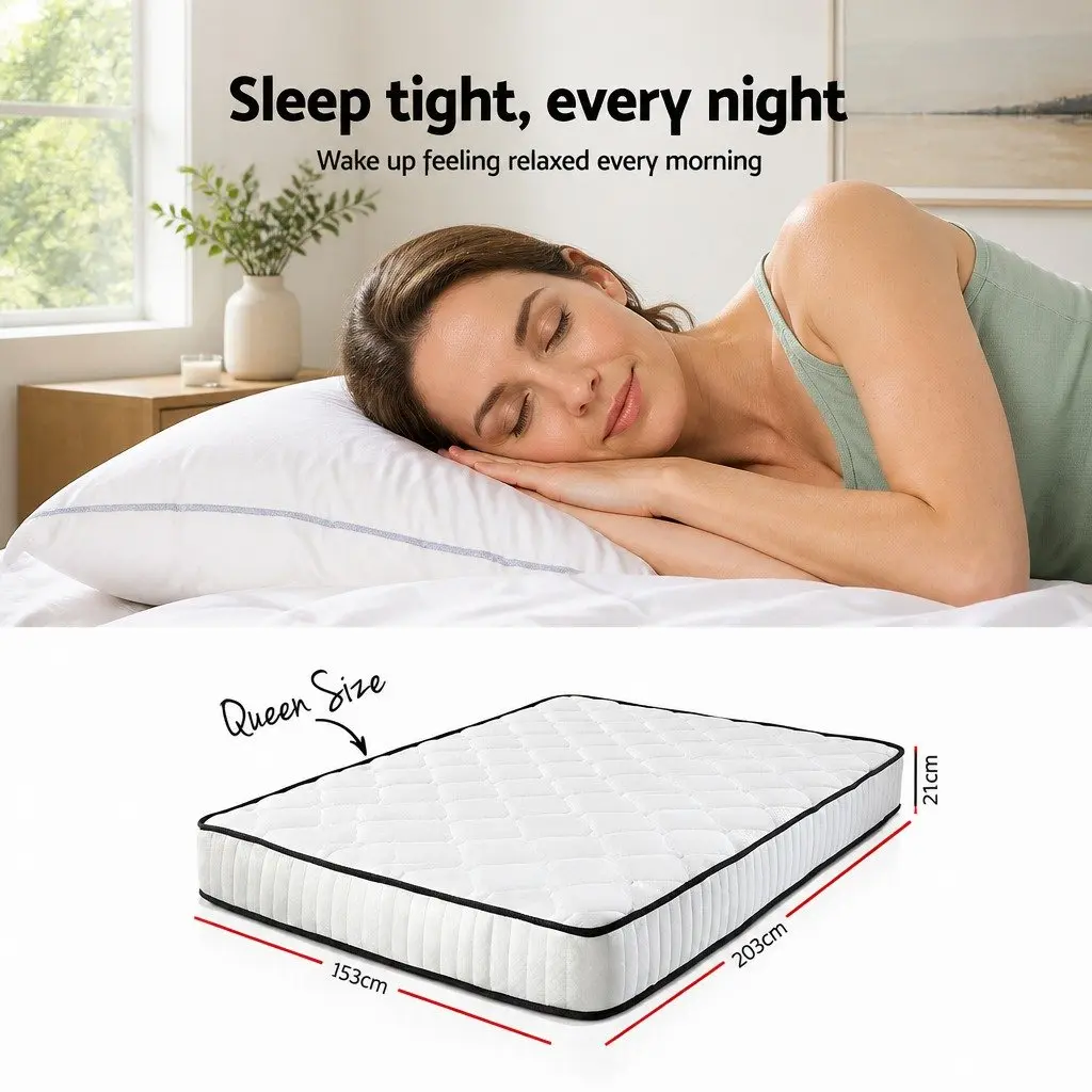 Queen Mattress 21cm Tight Top Pocket Spring Medium Firmness White Bedding