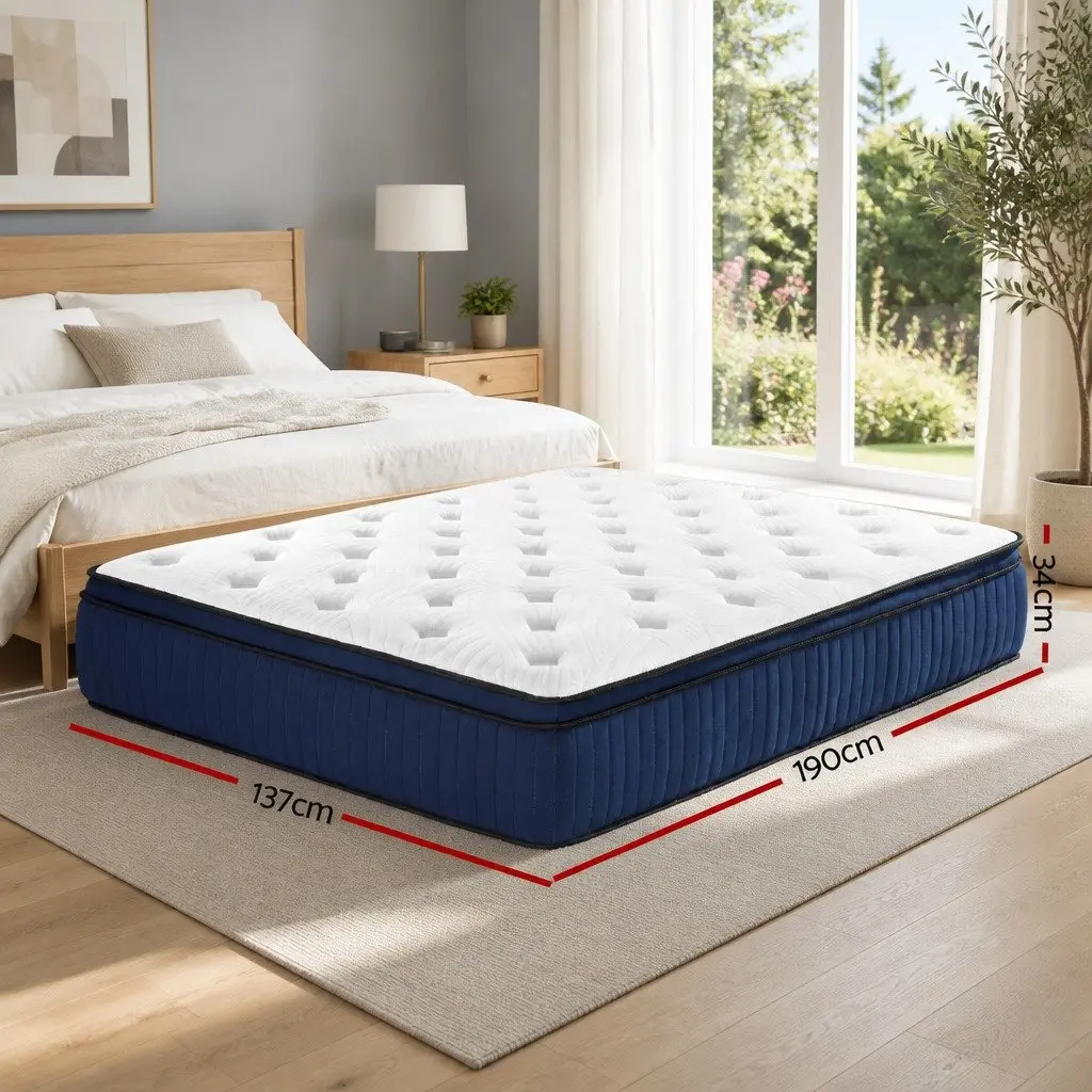 Double Mattress Medium Firm 34cm Cool Gel Memory Foam 7 Zone Pocket Springs