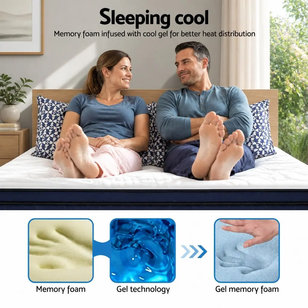 Double Mattress Medium Firm 34cm Cool Gel Memory Foam 7 Zone Pocket Springs