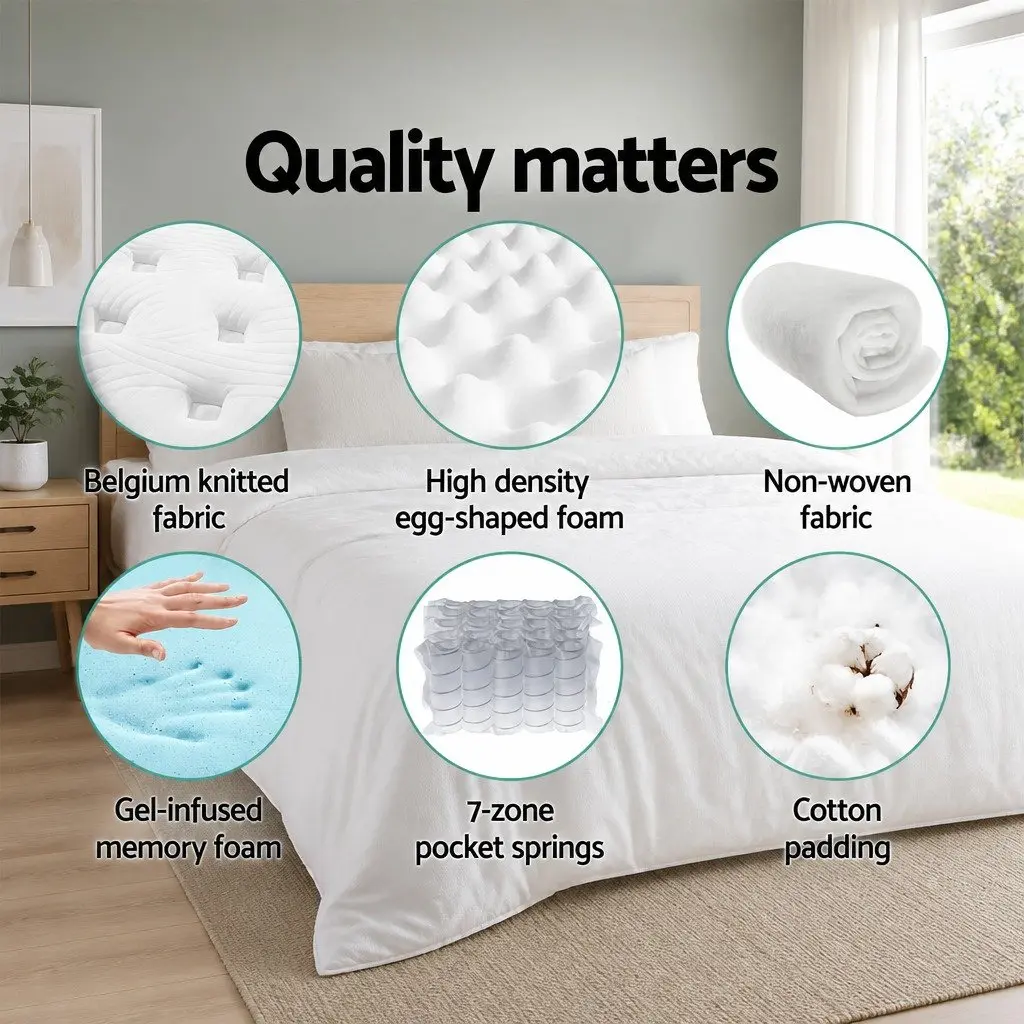 Double Mattress Medium Firm 34cm Cool Gel Memory Foam 7 Zone Pocket Springs