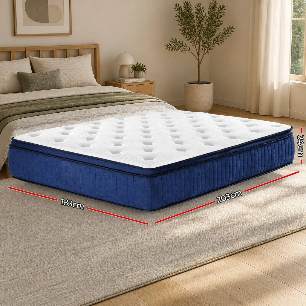 King Size Mattress 34cm Euro Top Cool Gel Memory Foam 7 Zone Pocket Spring White