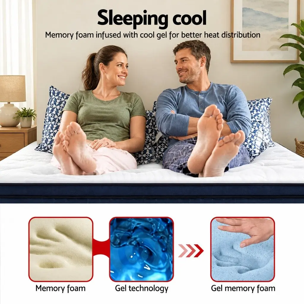 King Size Mattress 34cm Euro Top Cool Gel Memory Foam 7 Zone Pocket Spring White