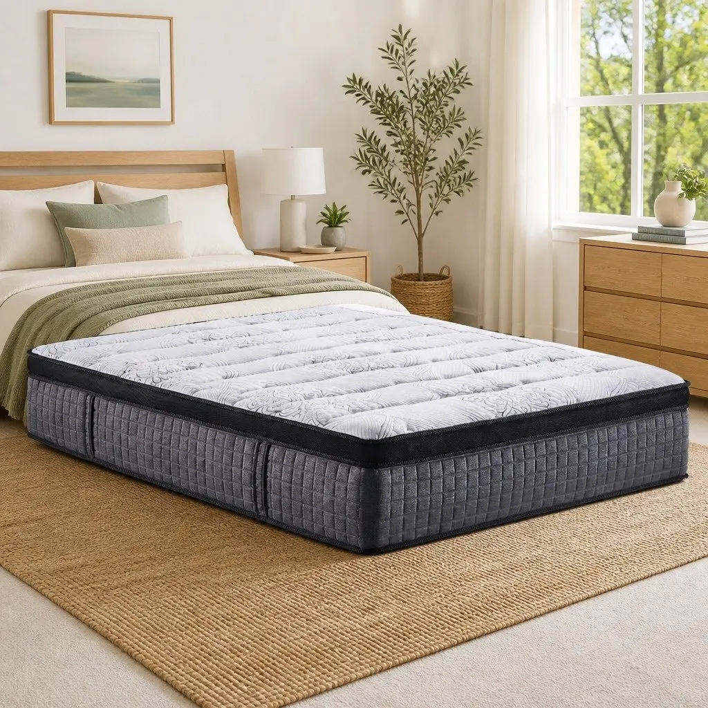 Queen Mattress Euro Top 34cm Medium Firm Latex Foam 9 Zone Pocket Spring