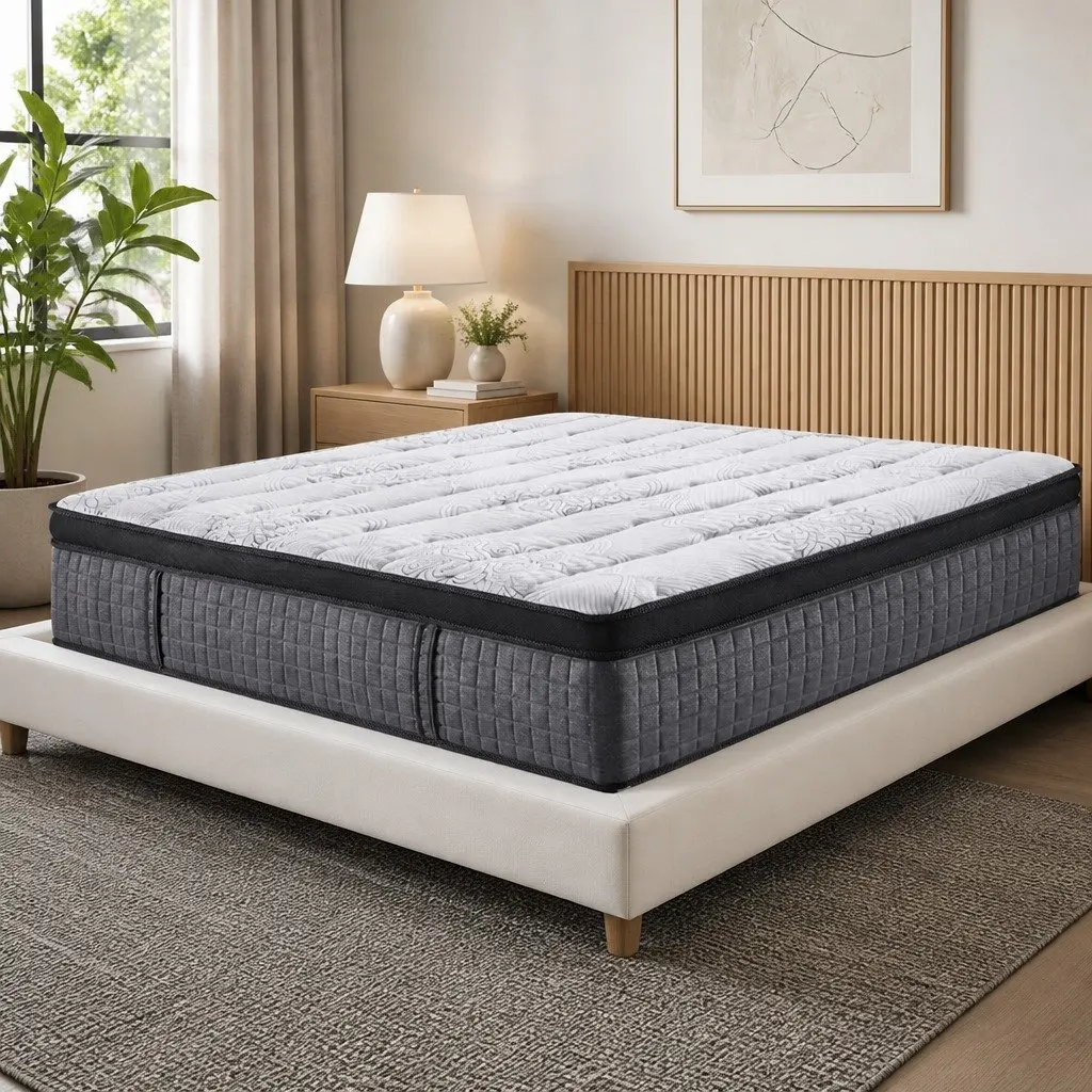 Queen Mattress Euro Top 34cm Medium Firm Latex Foam 9 Zone Pocket Spring