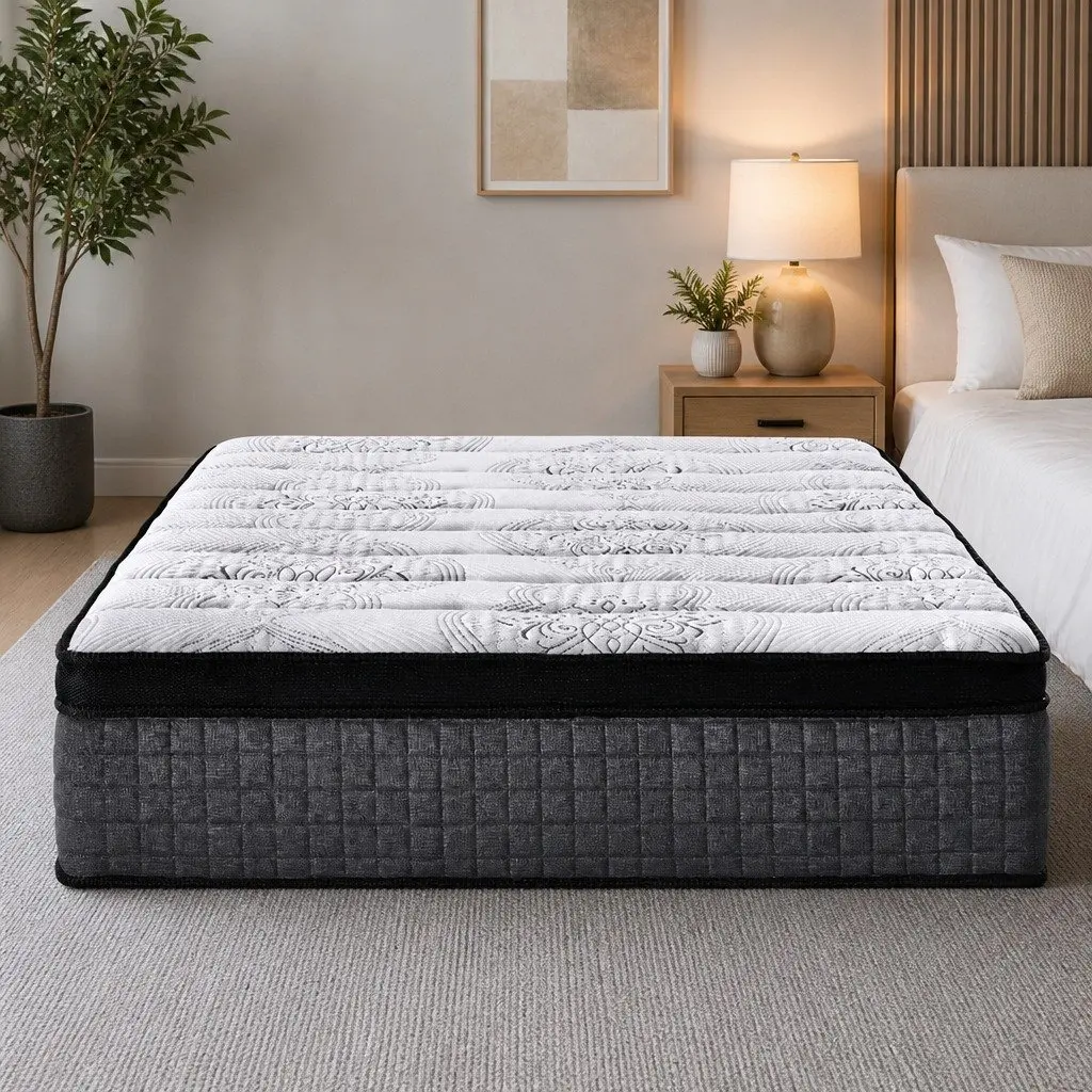 Queen Mattress Euro Top 34cm Medium Firm Latex Foam 9 Zone Pocket Spring