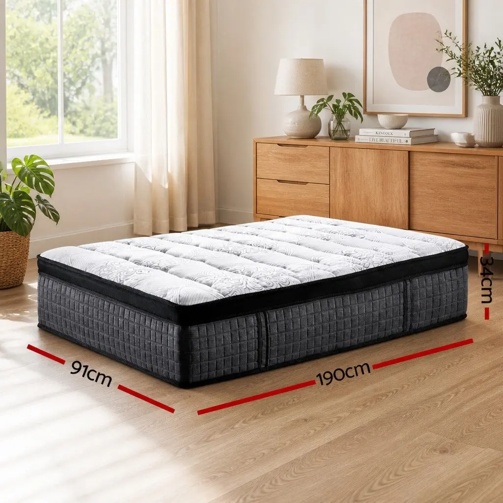 34cm Euro Top Single Mattress with 9 Zone Pocket Spring