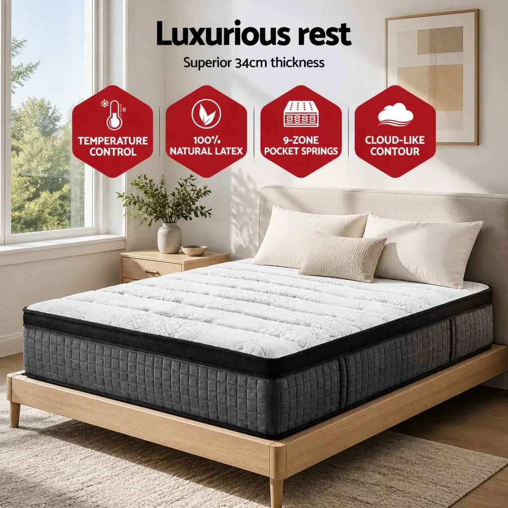 34cm Euro Top Single Mattress with 9 Zone Pocket Spring