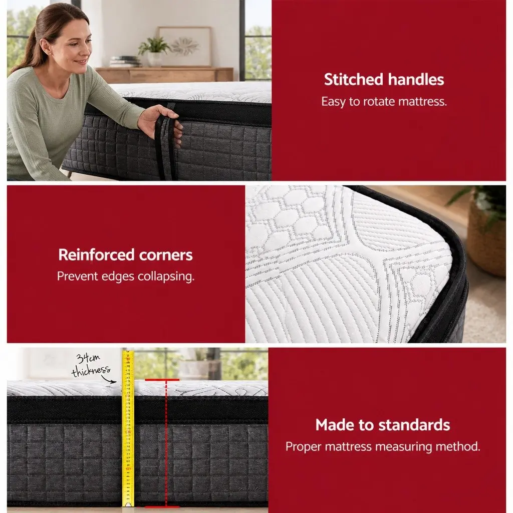 34cm Euro Top Single Mattress with 9 Zone Pocket Spring