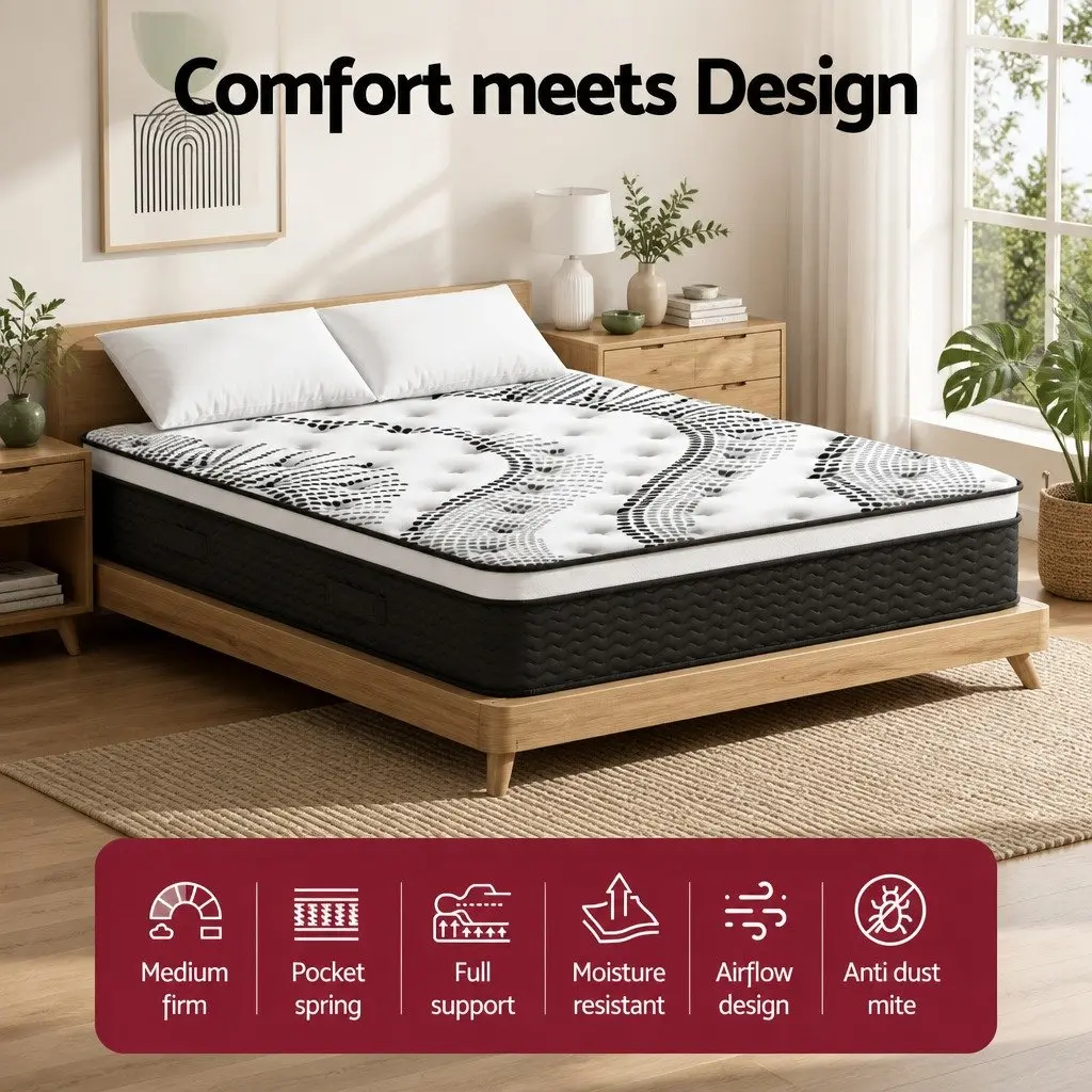 Euro Top Mattress Medium Firm Plush 32cm Thick Super King Pocket Spring