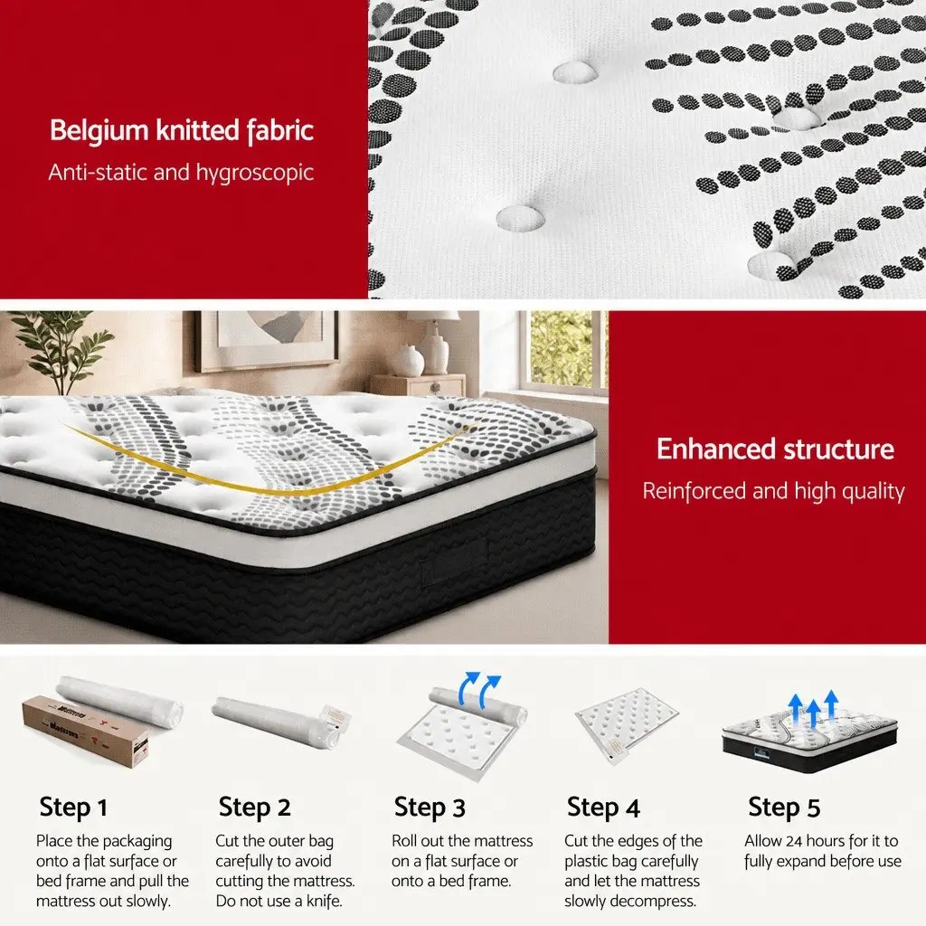 Euro Top Mattress Medium Firm Plush 32cm Thick Super King Pocket Spring