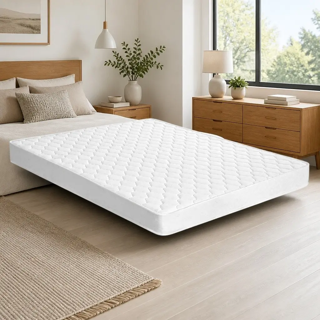 Double Mattress White Quilted 13cm Medium Firm Bonnell Spring Tight Top