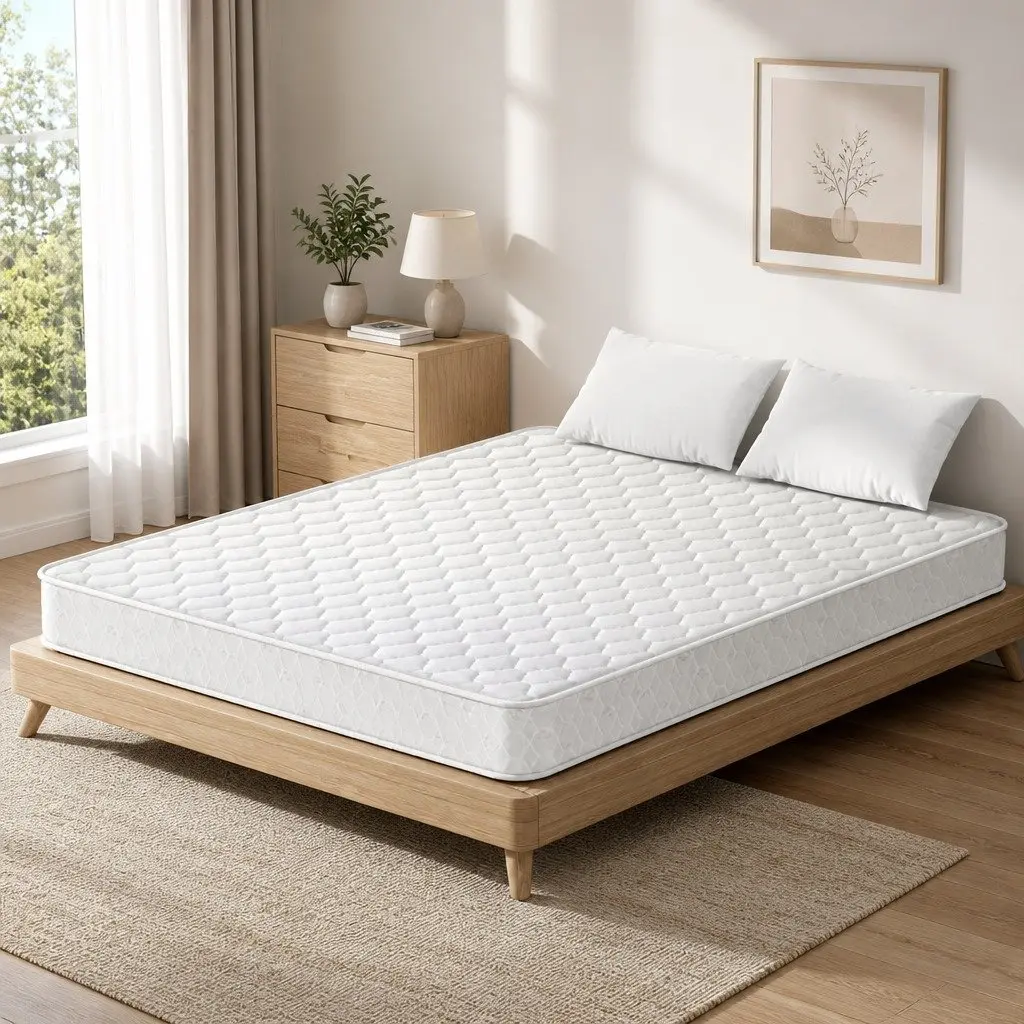 Double Mattress White Quilted 13cm Medium Firm Bonnell Spring Tight Top