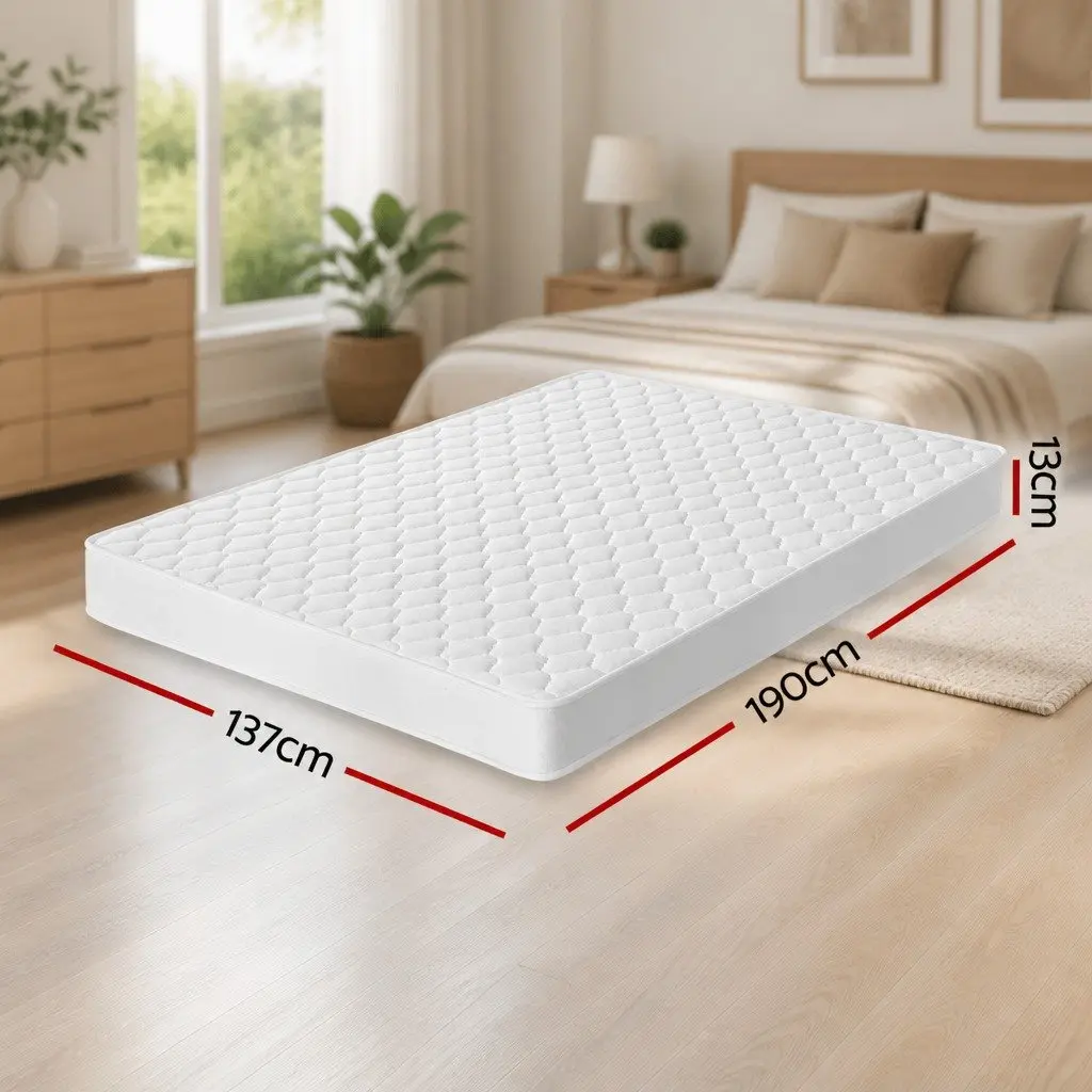 Double Mattress White Quilted 13cm Medium Firm Bonnell Spring Tight Top