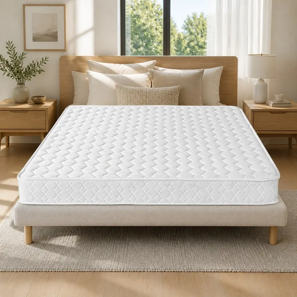 Double Mattress White Quilted 13cm Medium Firm Bonnell Spring Tight Top