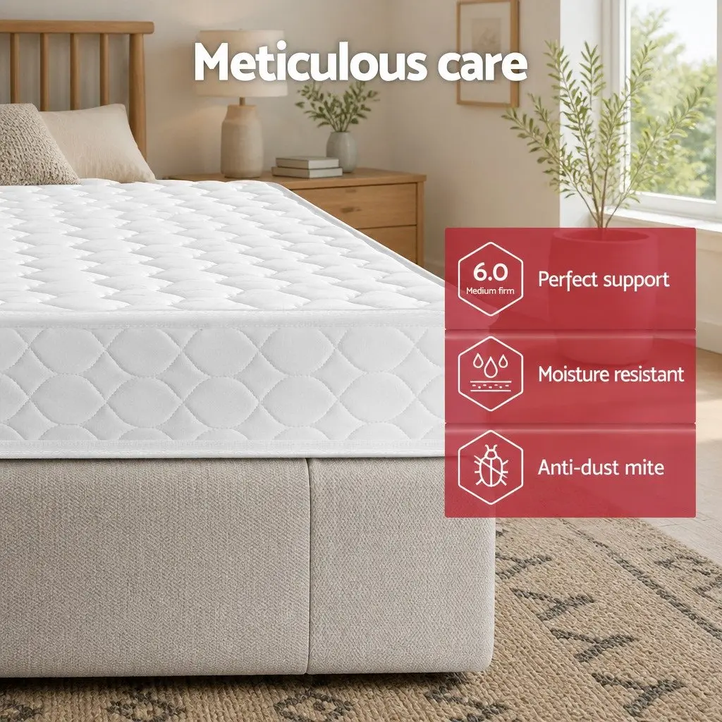 Double Mattress White Quilted 13cm Medium Firm Bonnell Spring Tight Top