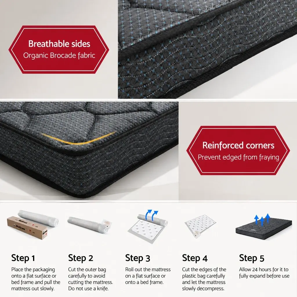 King Single Mattress 16cm Medium Firm Bonnell Spring Grey