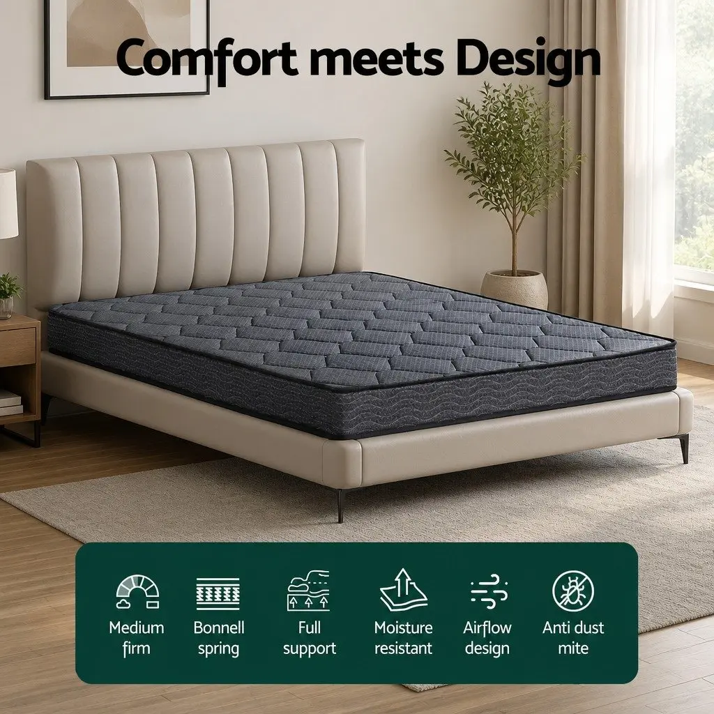 Double Mattress Tight Top 16cm Medium Firm Bonnell Spring Foam Grey