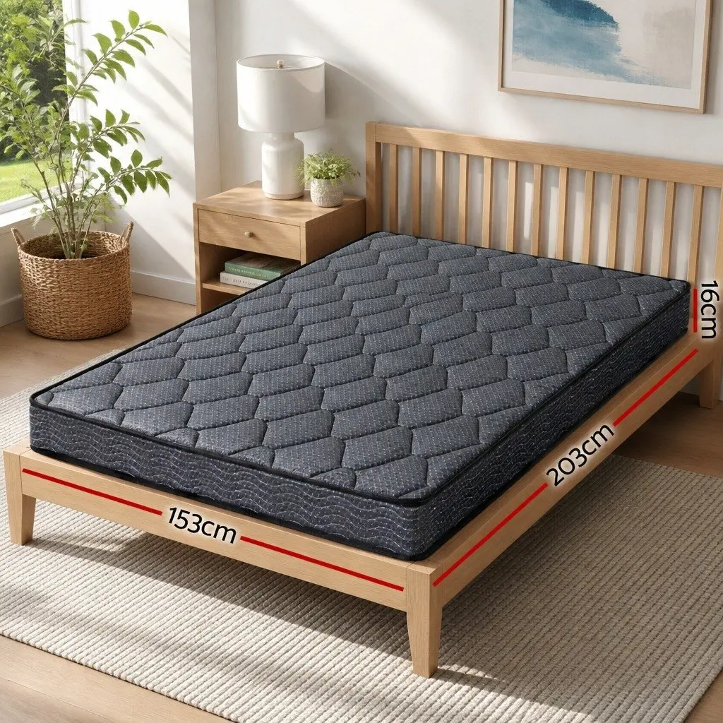Queen Mattress Tight Top 16cm Bonnell Spring Medium-Firm Support Grey High-Density Foam