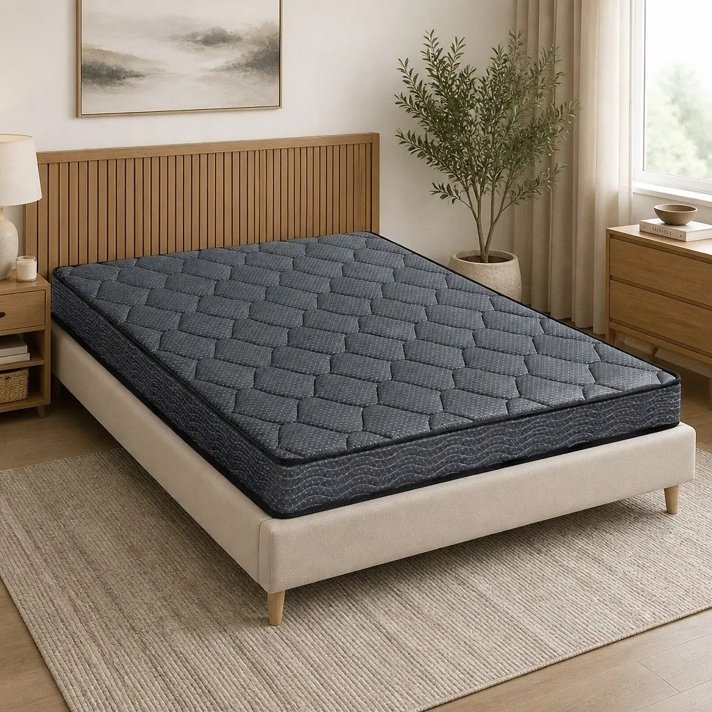 Queen Mattress Tight Top 16cm Bonnell Spring Medium-Firm Support Grey High-Density Foam