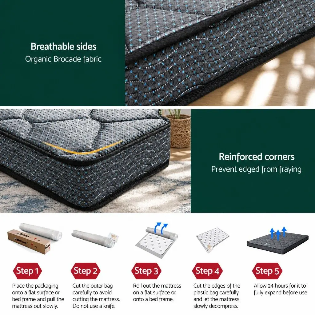 Queen Mattress Tight Top 16cm Bonnell Spring Medium-Firm Support Grey High-Density Foam