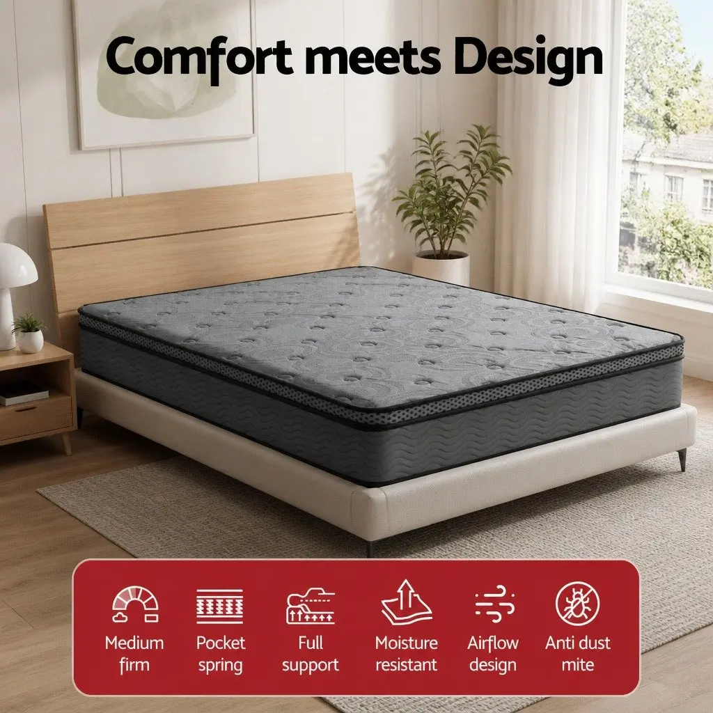 King Size Euro Top Mattress 26cm Medium Firm Grey