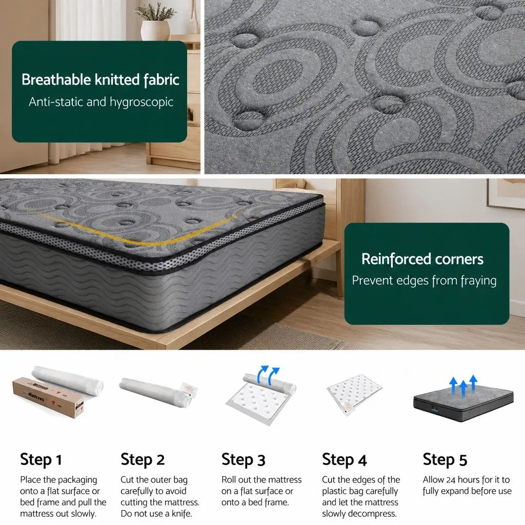 King Size Euro Top Mattress 26cm Medium Firm Grey