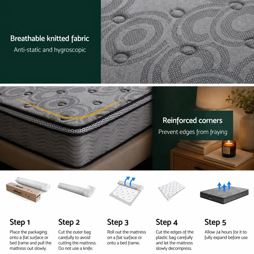 Queen Mattress 26cm Euro Top Medium-Firm