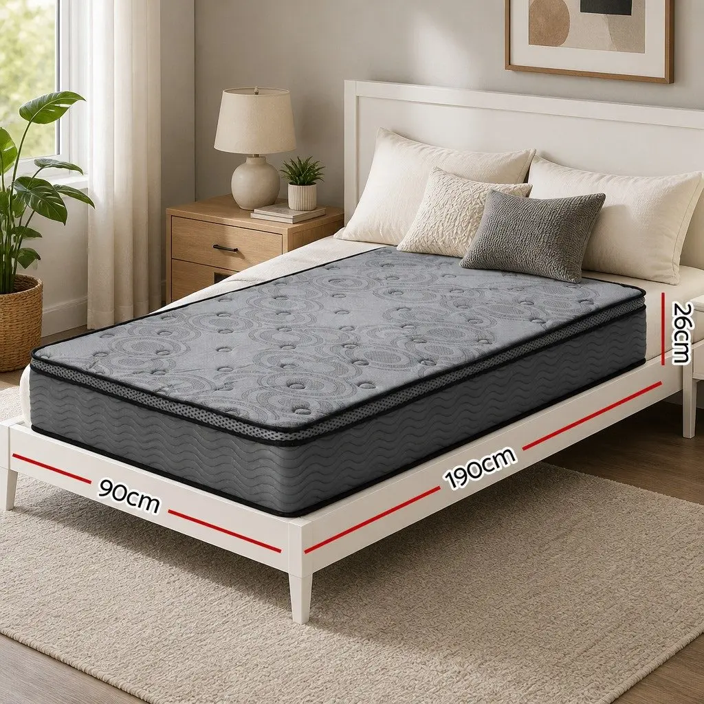 26cm Thick Single Euro Top Mattress with Pocket Springs