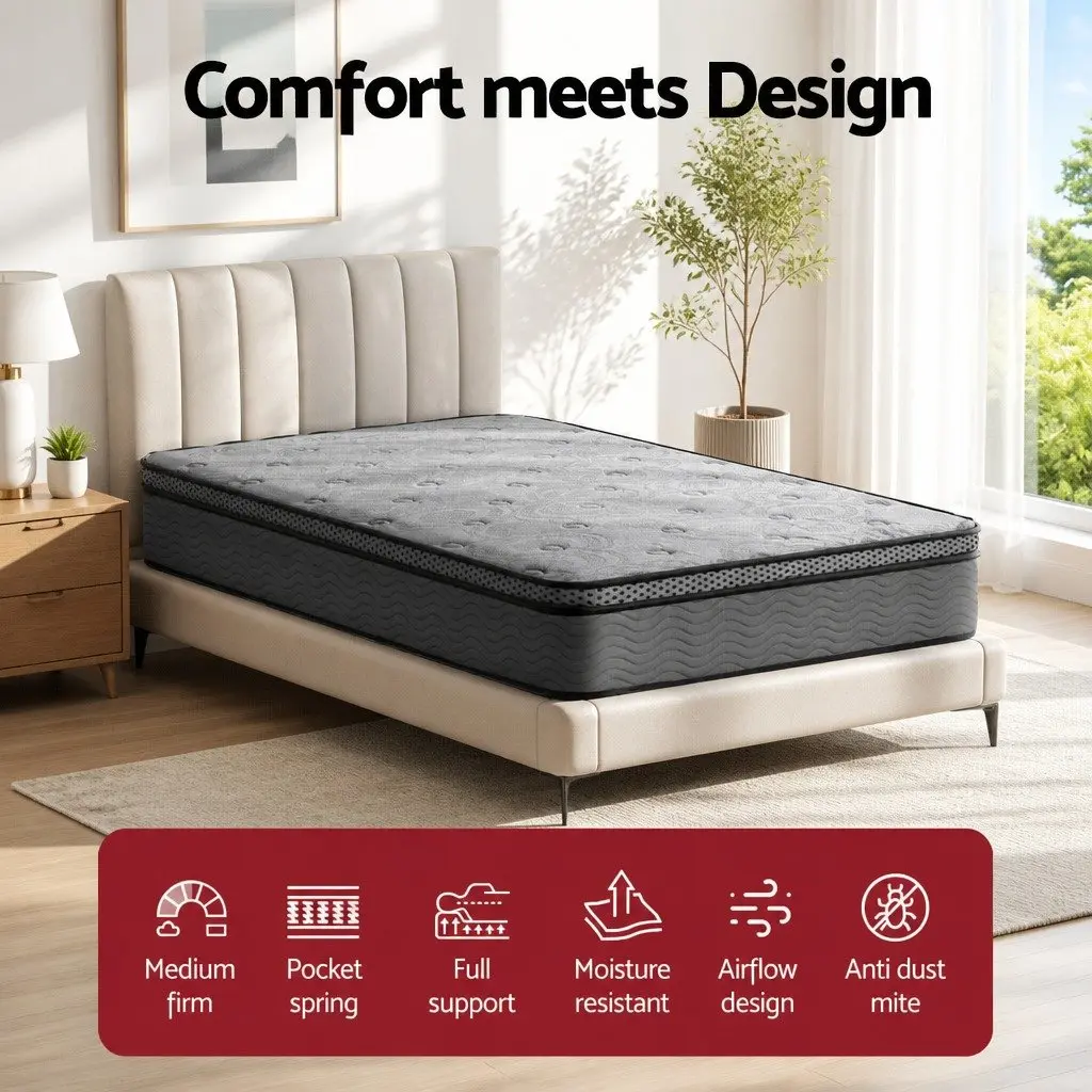 26cm Thick Single Euro Top Mattress with Pocket Springs