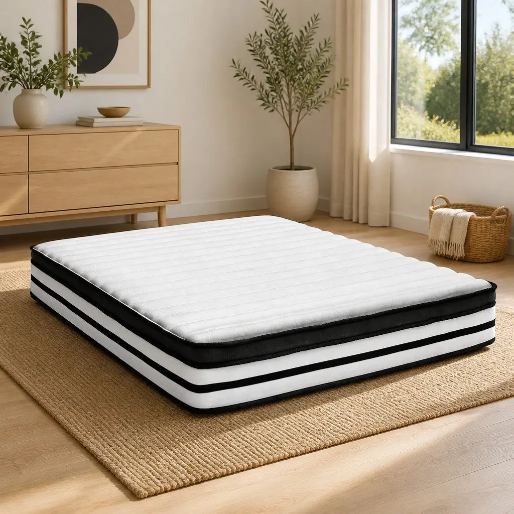 Queen Mattress Euro Top 27cm Pocket Spring Medium Firmness Hypoallergenic Knitted Fabric