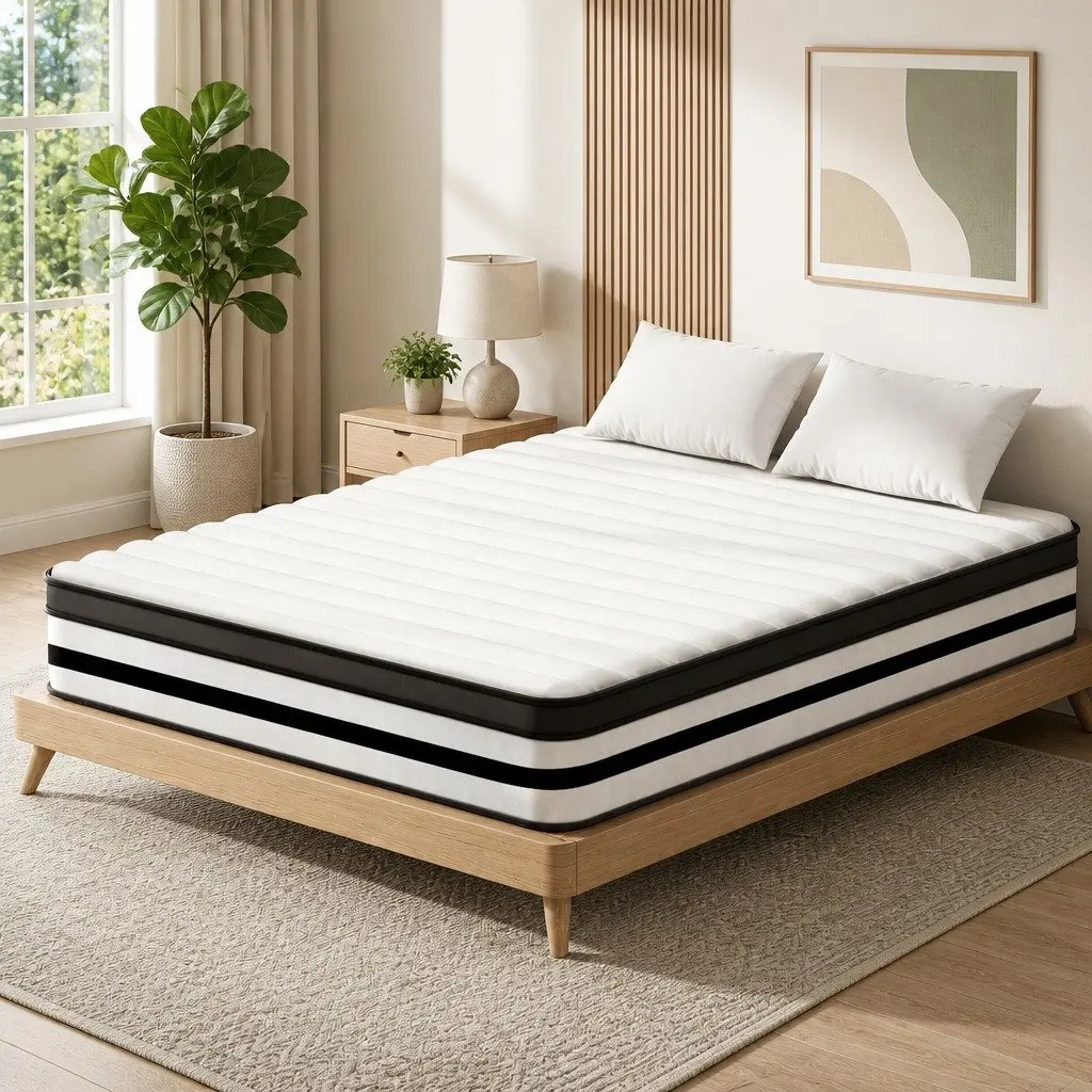 Queen Mattress Euro Top 27cm Pocket Spring Medium Firmness Hypoallergenic Knitted Fabric