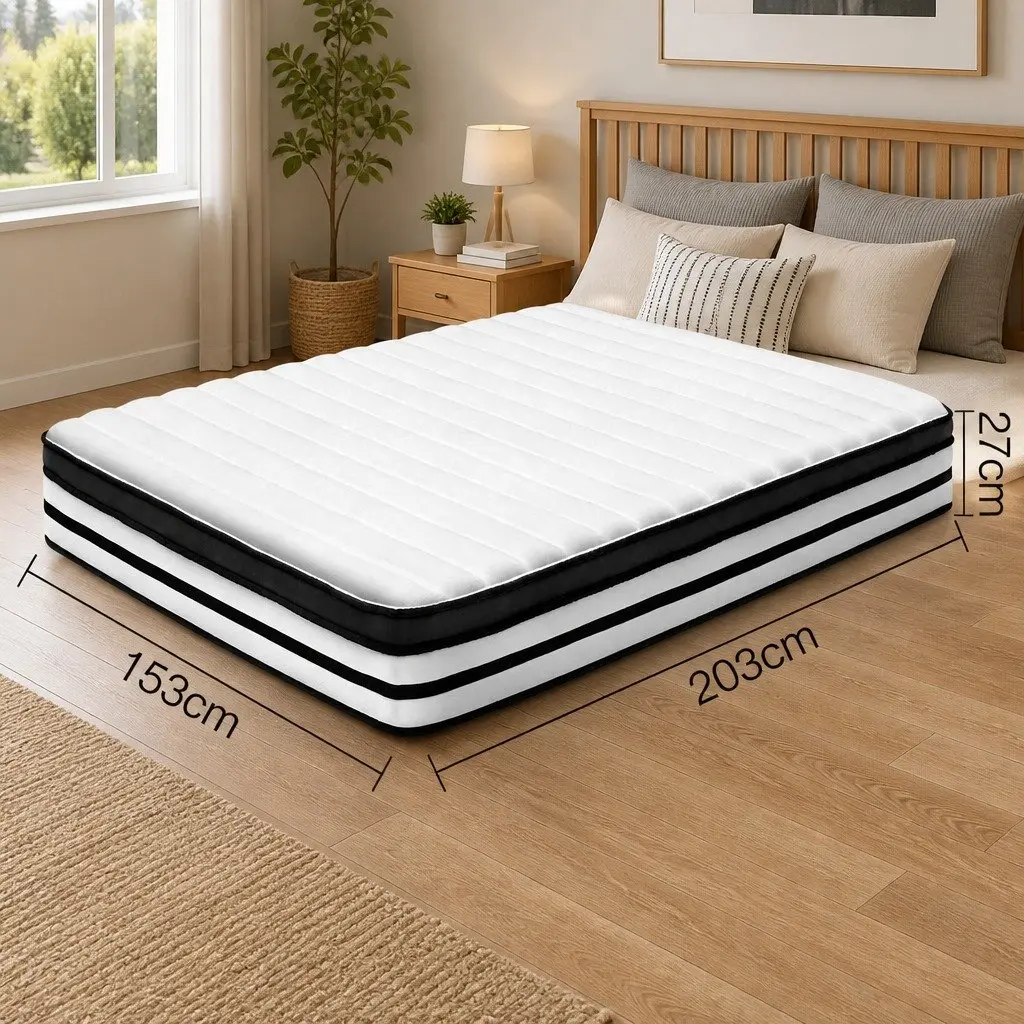 Queen Mattress Euro Top 27cm Pocket Spring Medium Firmness Hypoallergenic Knitted Fabric