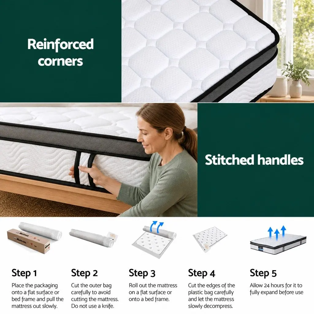 King Single Mattress 25cm Bonnell Spring Cool Gel Foam Medium Firm Support