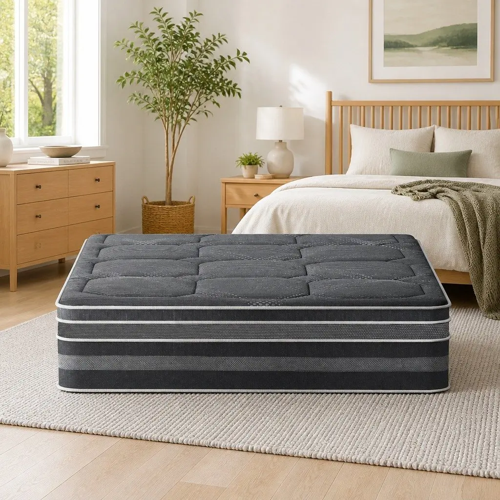 Double Mattress Hybrid Pocket Spring Euro Top 35cm Medium Firm Grey