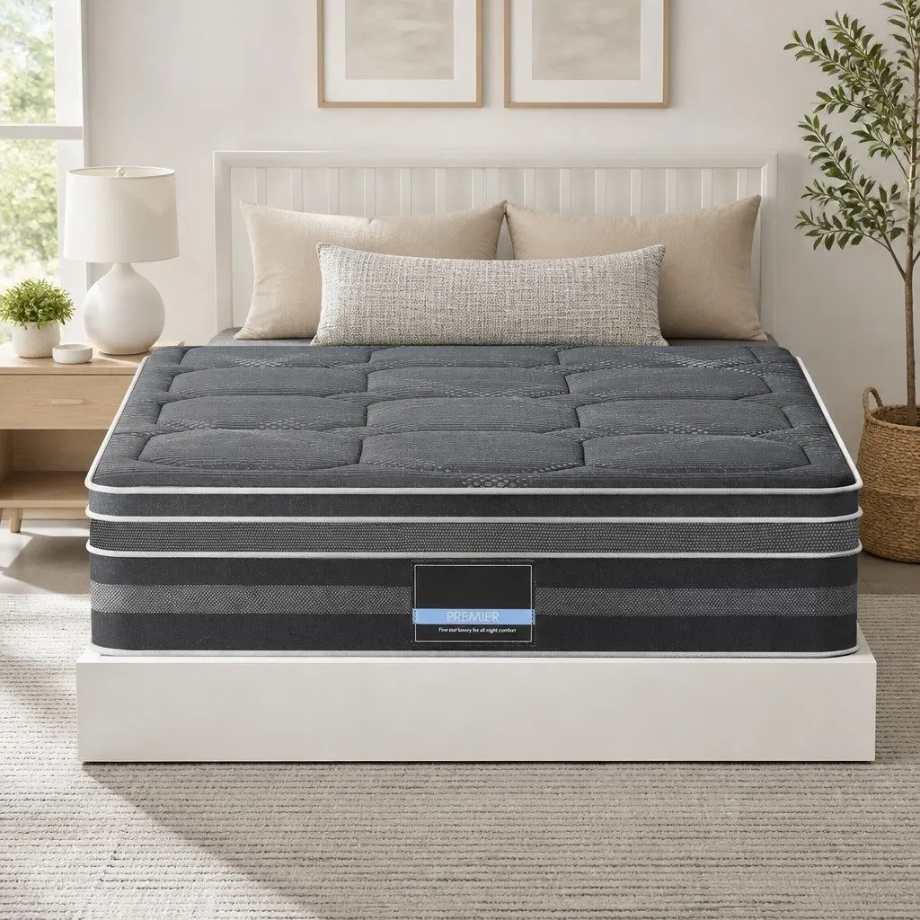 Double Mattress Hybrid Pocket Spring Euro Top 35cm Medium Firm Grey