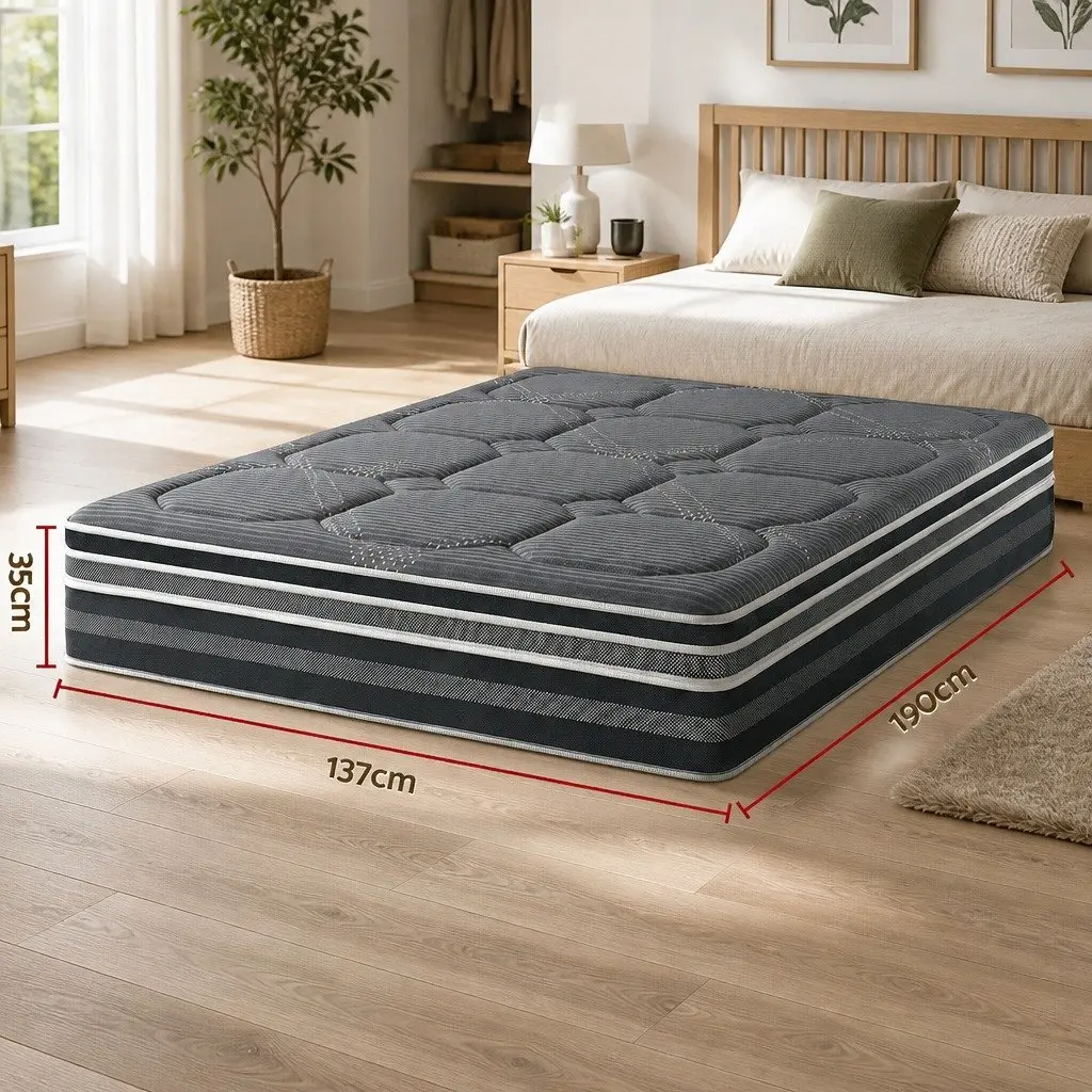Double Mattress Hybrid Pocket Spring Euro Top 35cm Medium Firm Grey