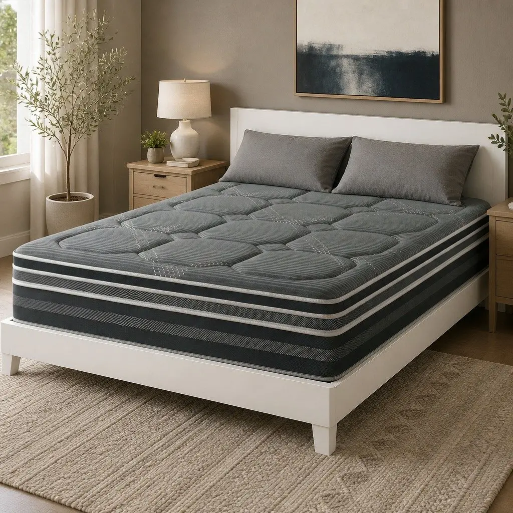 Double Mattress Hybrid Pocket Spring Euro Top 35cm Medium Firm Grey