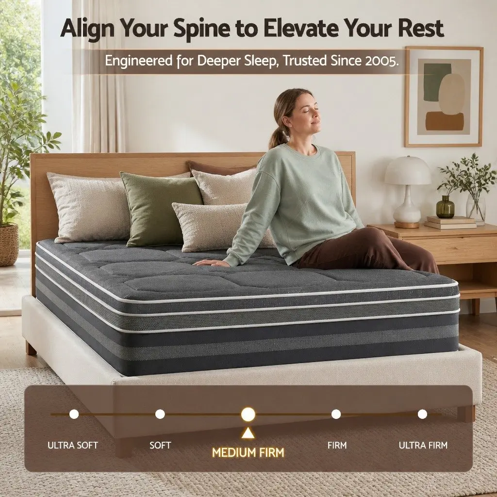 Double Mattress Hybrid Pocket Spring Euro Top 35cm Medium Firm Grey