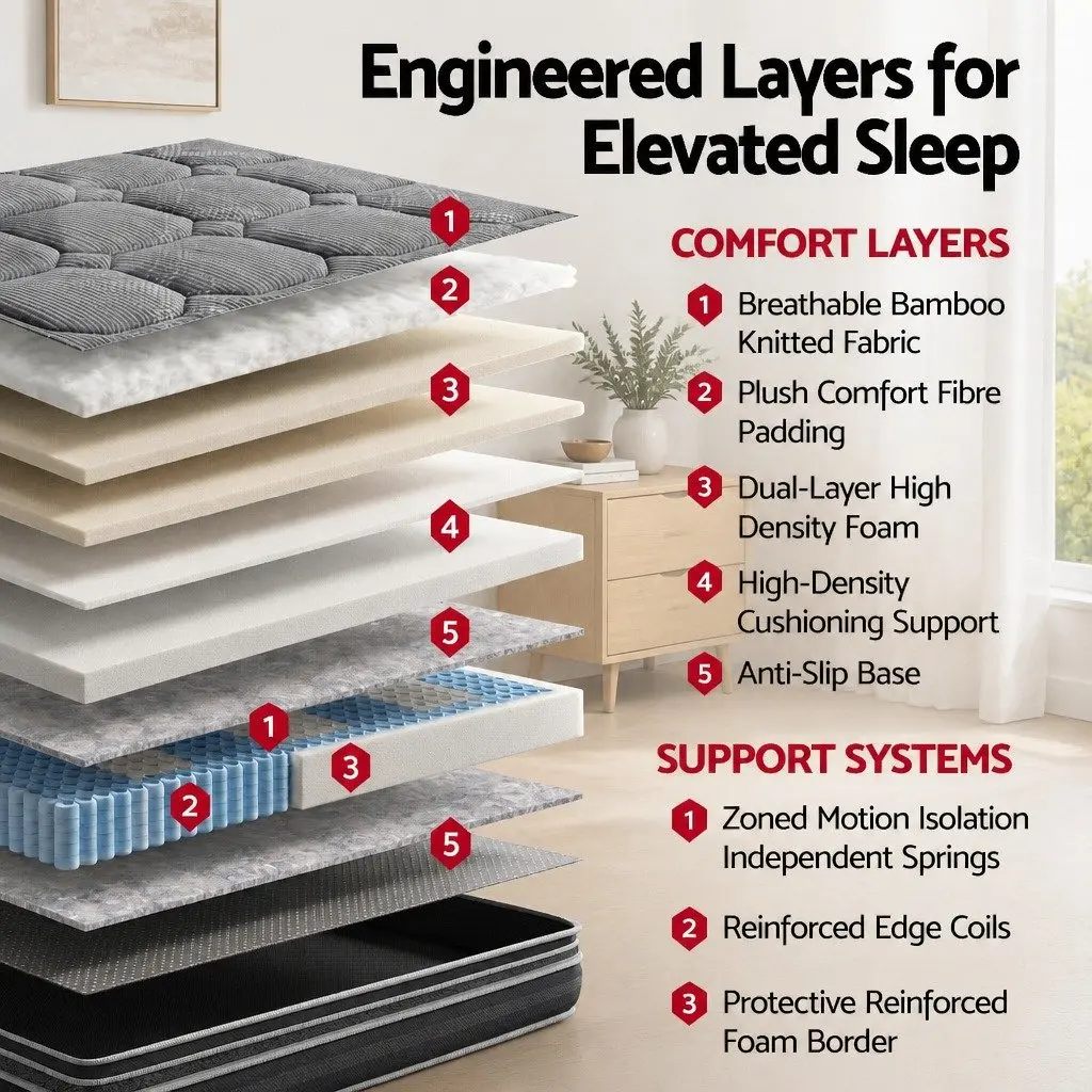 Double Mattress Hybrid Pocket Spring Euro Top 35cm Medium Firm Grey