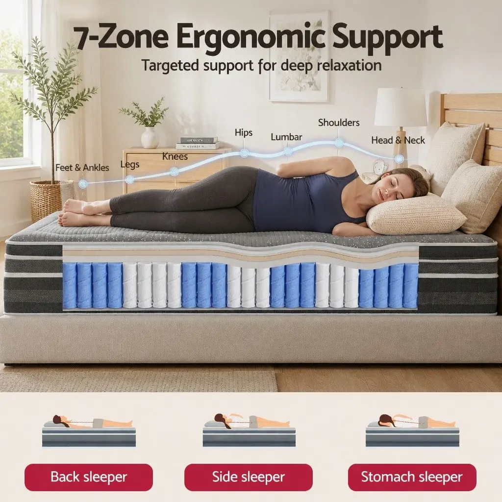 Double Mattress Hybrid Pocket Spring Euro Top 35cm Medium Firm Grey