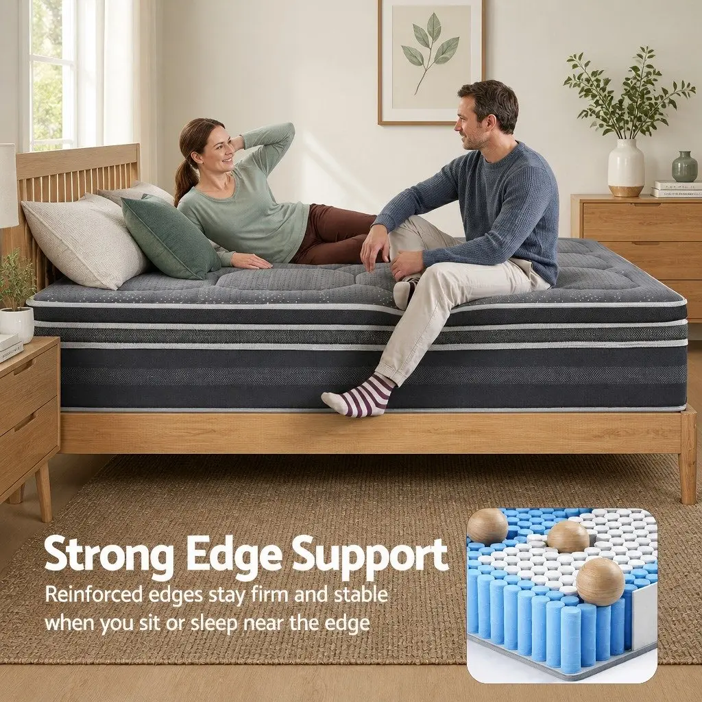 Double Mattress Hybrid Pocket Spring Euro Top 35cm Medium Firm Grey