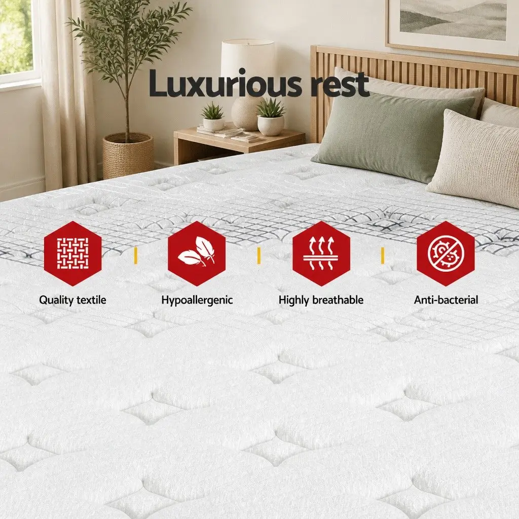 Double Mattress Extra Firm 32cm Hypoallergenic Pocket Spring Dust Mite Resistant