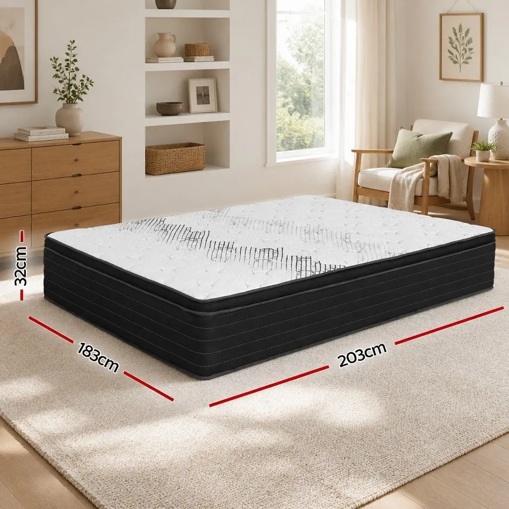 King Size Mattress Extra Firm 32cm Pocket Spring High-Density Foam Belgium Knitted Fabric Cover Hypoallergenic