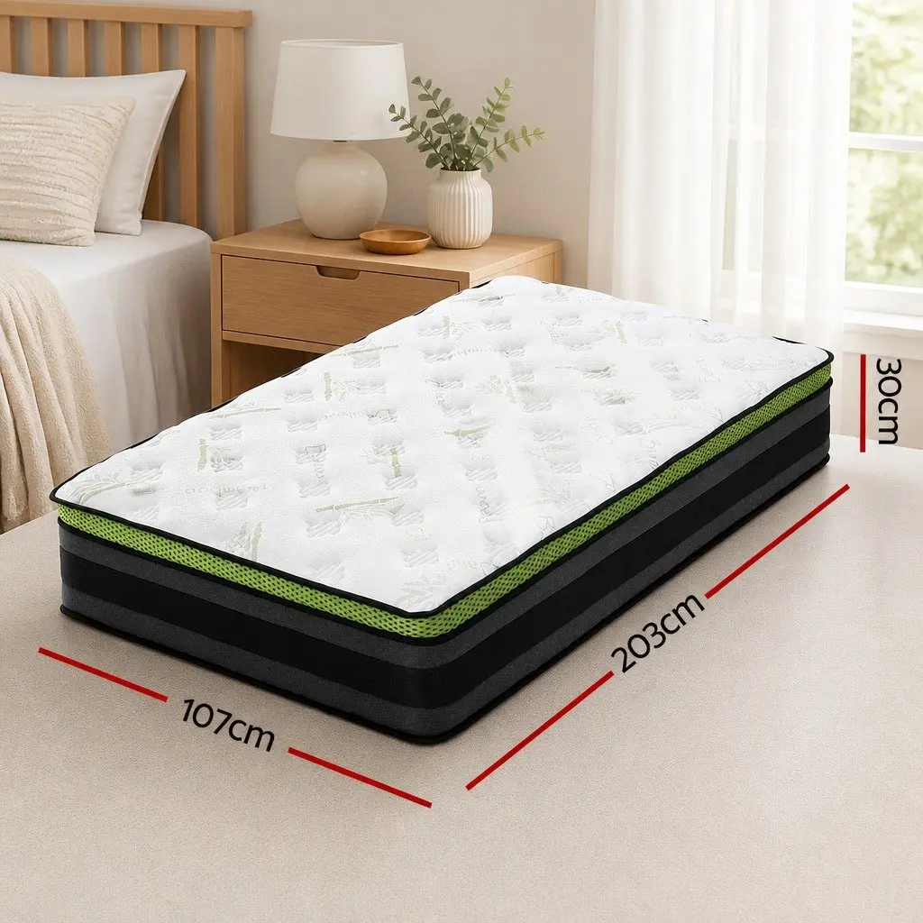 King Single Mattress 30cm Cool Gel Foam Pocket Spring Grey