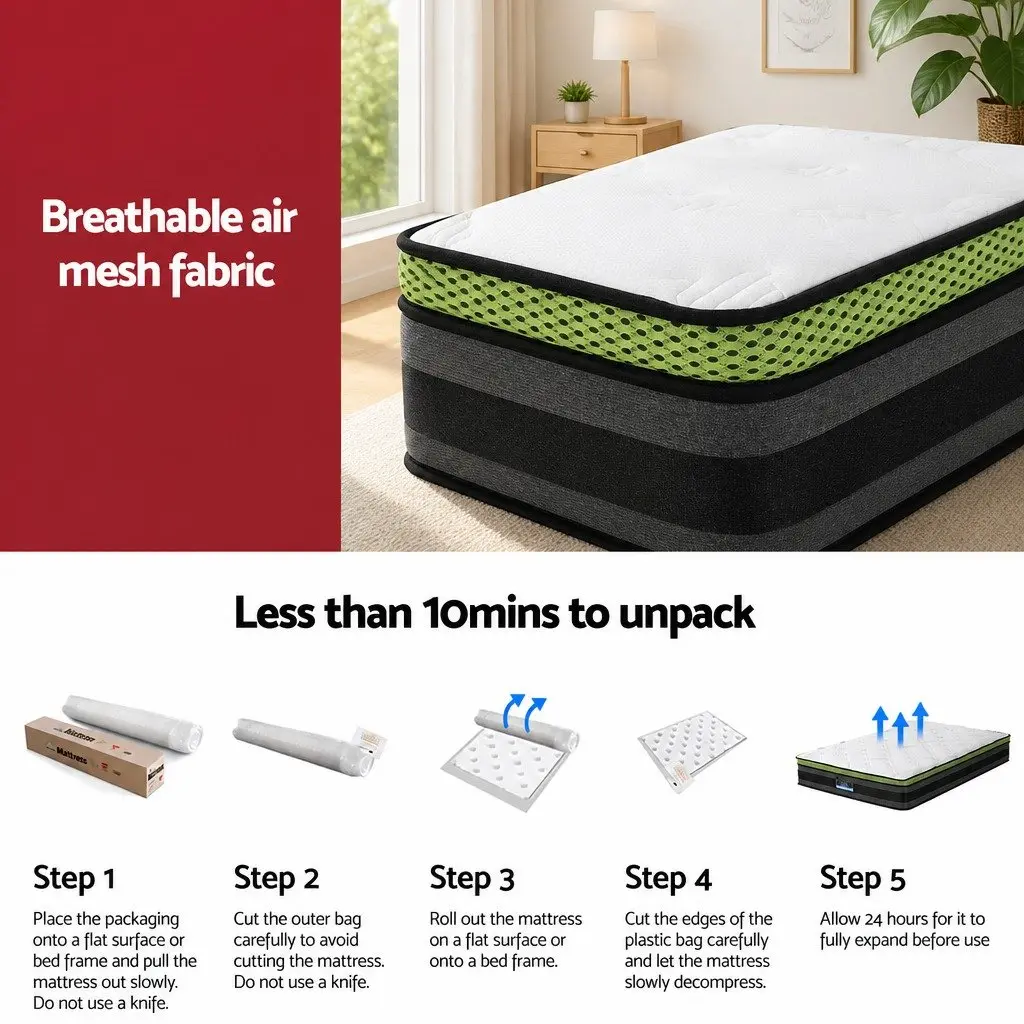 King Single Mattress 30cm Cool Gel Foam Pocket Spring Grey