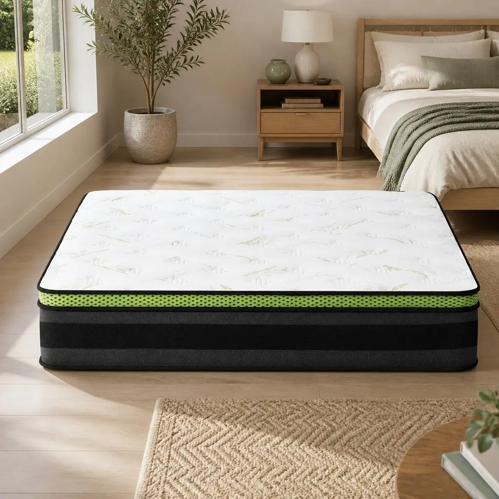 King Size Mattress Pocket Spring Grey Memory Foam Cool Gel 30cm Medium Firmness